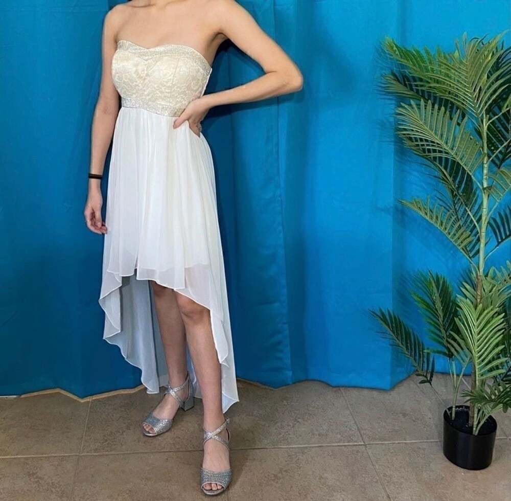 Sequin Hearts White High Low Strapless Lace Fairycore Formal Dress Juniors 11